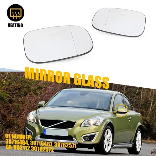 Pair of Heated Side Mirror Glass Fit For Volvo C30 C70 S40 S60 V50 V70 2007-2013