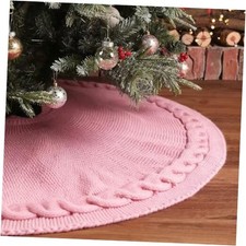 36-Inch Christmas Tree Skirt, Twisted Tie-Belt Knit Tree Skirt, Retro Pink