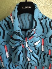 100 Authentic Valentino Blue Cotton Lipstick Print Shirt 1290 Tax