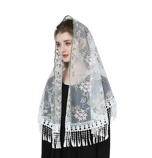 Tassel Lace Chapel Veil Floral Lace Wrap Mantilla Vintage Shawl Scarf More St...