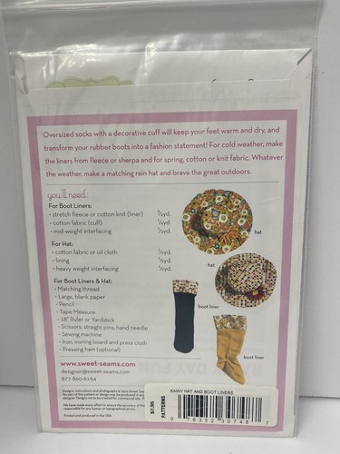 Boot Liners and Rainy Hat Pattern by Sweet Seams NEW - Picture 2 of 2