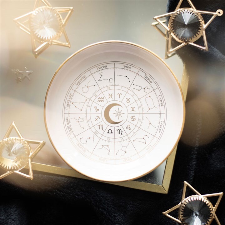 Off White Astrology Wheel Trinket Jewellery Dish. Celestial Gift F or Her