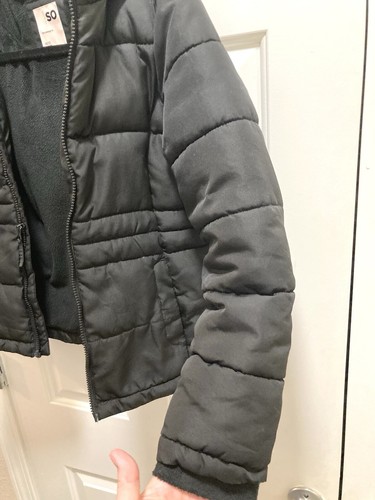 SO Girls Black Hooded Coat Jacket Winter Size 10/12 - Picture 4 of 6