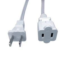5 FT Extension Cord White 2 Prong Power Cord CableSmall Short 18 AWG Power Ca...