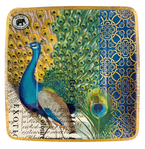 Michel Design Works Set 8 Square Luncheon/Dessert Paper Plates 7.5" ~ PEACOCK