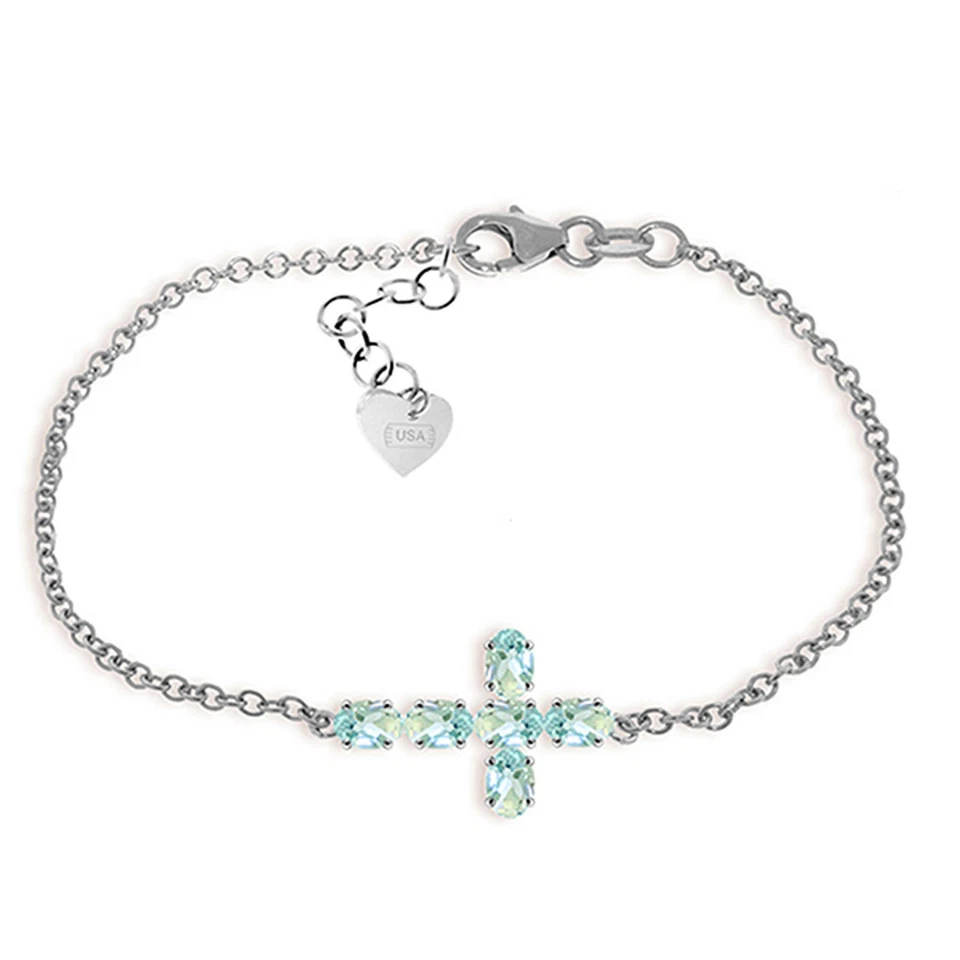 14K. SOLID GOLD CROSS BRACELET WITH NATURAL AQUAMARINE - Image 4 of 4