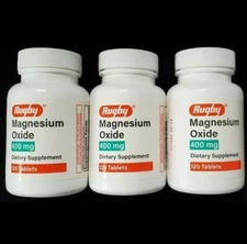 Rugby Magnesium Oxide 400 mg (120 Tablets -3 Pack) Exp: 01/2027