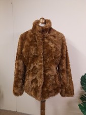 Ladies Faux Fur Jacket Size 12 Teddy Fur Fully Lined Hook & Eye Closing