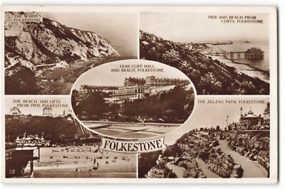 1929 Folkestone RPPC showing multiple views VTG Postcard COCO2.
