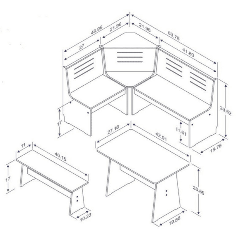 3 pc Pine Wood Breakfast Nook Kitchen Dining Set Corner Booth Bench & Table
