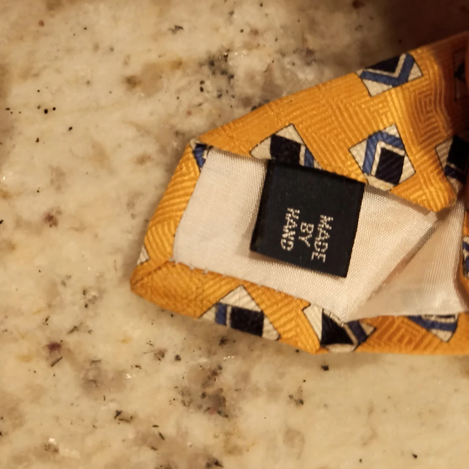 CORBATA POLO RALPH LAUREN AMARILLO/BLANCO/AZUL SEDA HECHA A MANO Foto 3 de 4