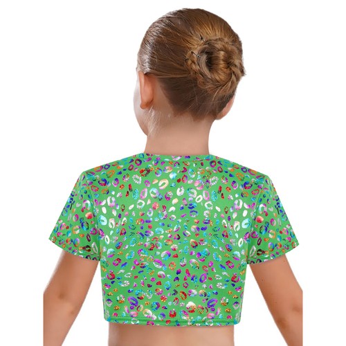 Girls Metallic Leopard Print Modern Hip Hop Jazz Disco Ballet Dance Crop Tops - Picture 76 of 84