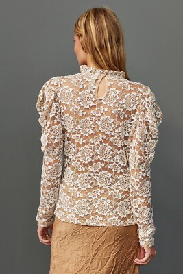 Anthropologie Dolan Sheer Lace Mock Neck Floral Ivory Blouse