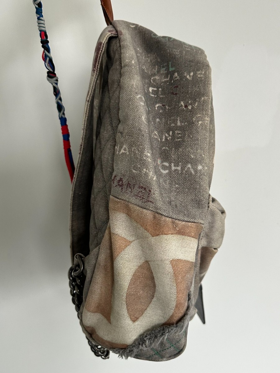 CHANEL Graffiti Backpack in Grey Multicolored Canvas with Silver