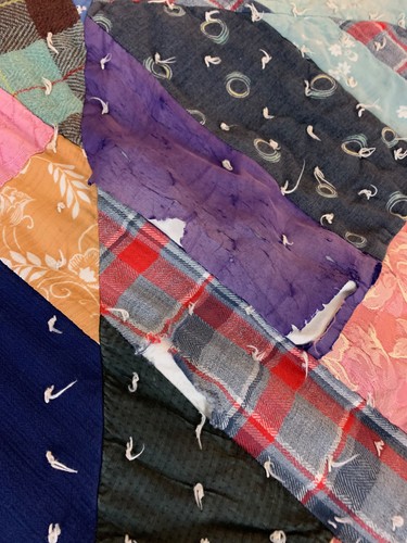 Vintage 100% cotton Handmade CRAZY QUILT Twin 80 X 72 - Picture 3 of 5