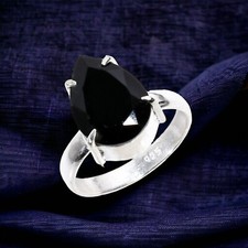 Natural Black Onyx Gemstone 925 Sterling Silver Promise Ring Size 7.25 For Girls