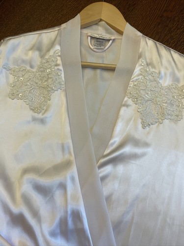 Pnk Poly Satin Chiffon Ruffle LINEA DONATELLA Short Wrap Robe Attached Belt L/XL - Picture 11 of 13