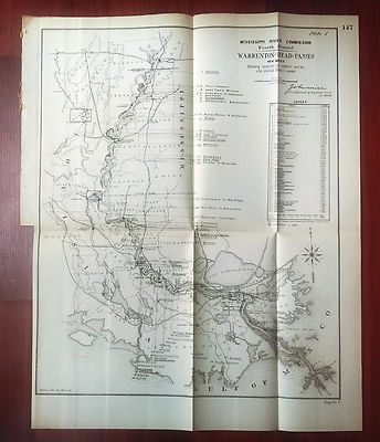 1892 Map Diagram of Miss.River, Warrenton Head, 484 miles of works & U.S. Levees