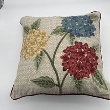 Pier 1 Throw Pillow Cottage Floral Crewel Multicolor 18” X 18”