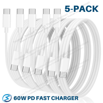 5X 3FT 6FT USB-C to USB-C Cable Fast Charger Type C to C Cord Rapid Charging Lot