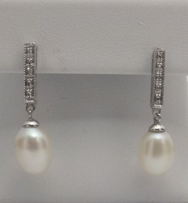 Ohrstecker Sterlingsilber Süßwasserperlen & echter Diamant