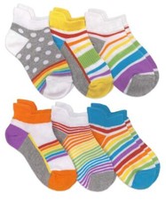 Girl's Colorful Rainbow Sport Tab Low Cut Socks 6 Pack Rainbow Medium