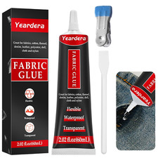 Fabric Glue, Permanent, Clear, Washable Adhesive for Clothing, Patches, Leather,