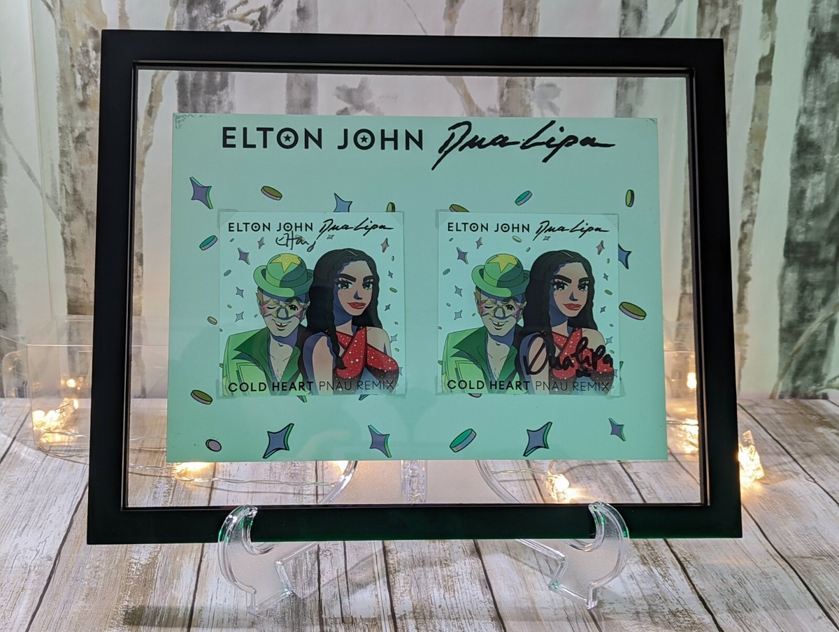 ELTON JOHN & DUA LIPA COLD HEART PNAU BUNDLE. DUAL SIGNED & FRAMED