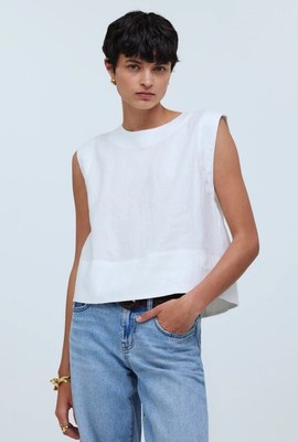 Madewell Bateau-Neck Tank in 100% Linen sz S NP005