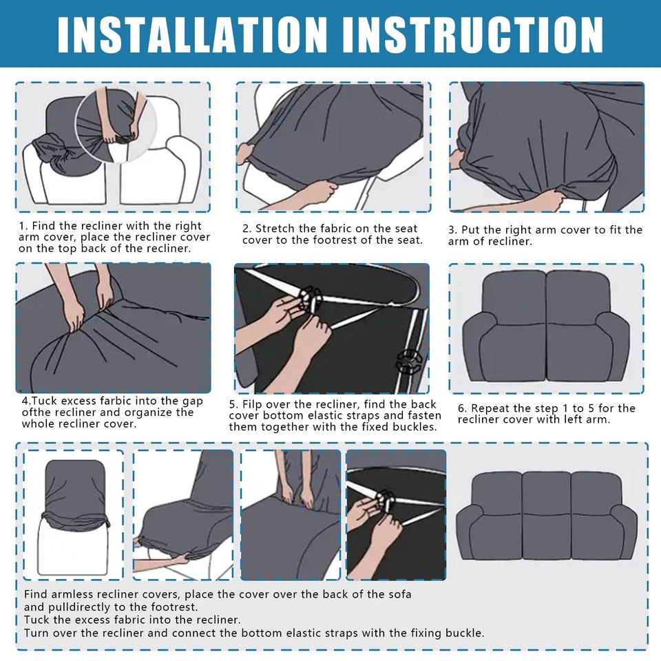 Funda de sofá reclinable Loveseat fundas elásticas funda de sofá para 2 asientos reclinables Foto 3 de 4