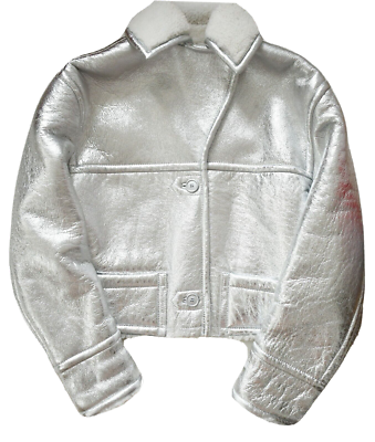 $2990 MAISON MARTIN MARGIELA MM6 Silver Leather SHEARLING AVIATOR 