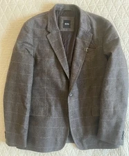 HUGO BOSS Windowpane Check Wool Flannel 'Casu-2' Fall Sports Jacket in Gray 42 R