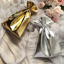 10 Metallic Lame Polyester Wedding Favor Bags Drawstring Party Event Decorations