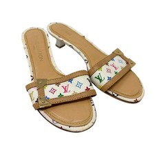 LOUIS VUITTON Vintage Monogram Multicolor Sandals Heels 36 White Beige 902762