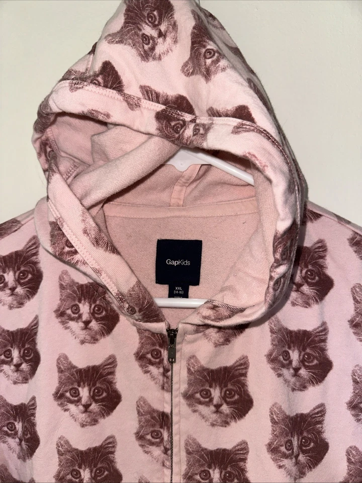 Moletom com capuz GAP Kids XXL (14-16) rosa VHTF CAT mistura de algodão bolsos LS Euc - Imagem 3 de 4