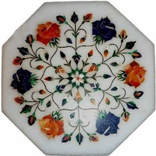 Gemstone Inlay Table Top I Marble Side Table Top I Floral Art Corner Table Top