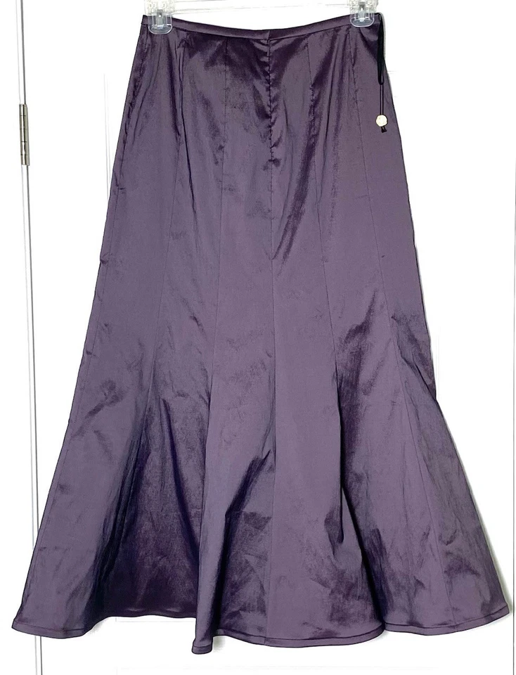 Maxi Falda TADASHI SHOJI Púrpura Metálica Elastizada Tafetán Sirena 10 Cremallera Trasera NUEVA Foto 3 de 4