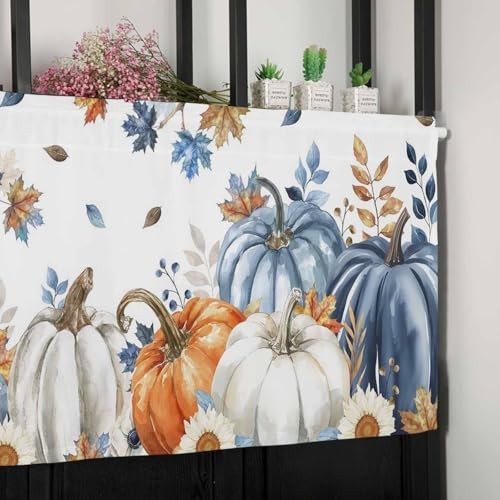 Marineblau Kürbis Herbst Volants Fenster 54" B x 18" L (1er Pack) Orange Marineblau - Bild 4 von 8