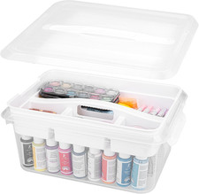 Craft Storage Box with Removable Tray, 20 QT Clear Plastic Organizer with Lids,