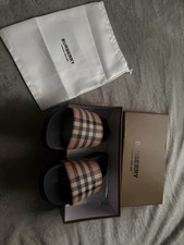Burberry Men's Check Slide Sandals Dx666 Black Beige US 7.5 Rubber Casual