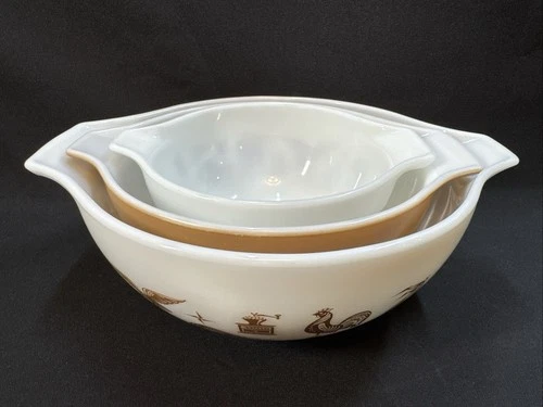 Set 3 Pyrex Early American Cinderella Nesting Mixing Bowls 441, 442, 443 ~ EXC!!