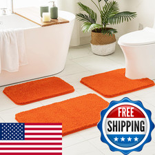 Miulee Orange Bathroom Rugs Sets 3 Piece Toilet Mat And Runner Rugs Non Slip