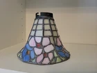 Vtg Tiffany Style Stained Mosaic Glass Leaded Lamp Shade Floral Pink Blue Small