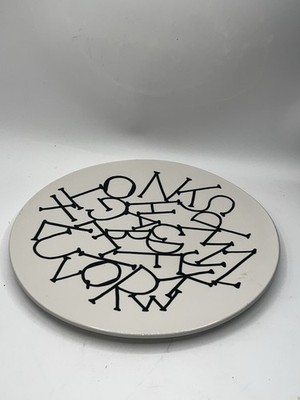Noe Suro Mexican Pottery Round Cake Plate Black And White Scrambled Letters
