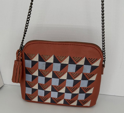 Danielle Nicole Tan Grey Blue Geo-Print Kingsley Crossbody Handbag NWT