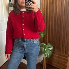 Karen Scott 100 Pure Wool Golden Buttoned Red Cardigan. Size M