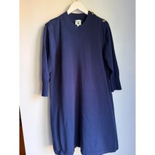 Haley & The Hound Navy Cotton Sweater Dress XL Gold Button Shoulder Preppy
