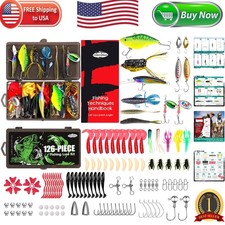 Complete Fishing Guide & 126-Piece Tackle Box with Bass Lures and Accessories