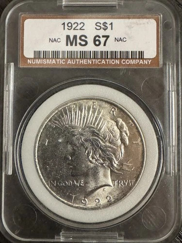 1922 Peace Dollar $1 Graded NAC 67  Beautiful Old Holder