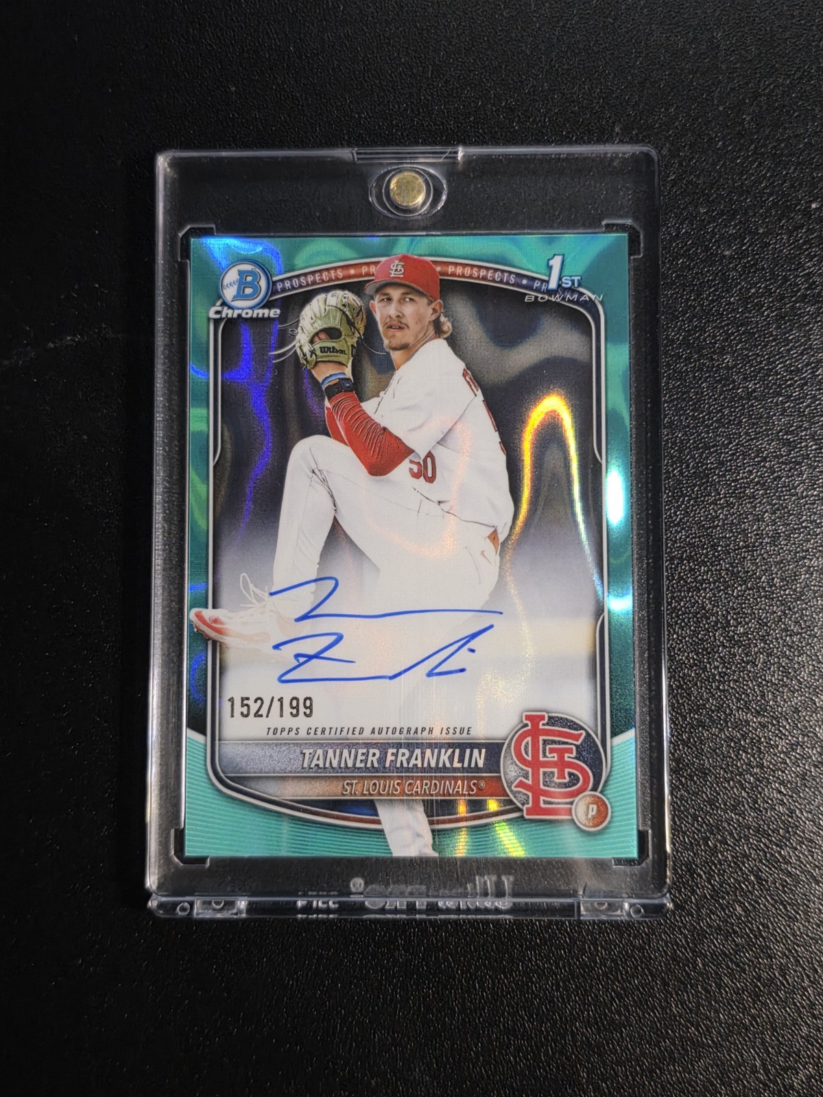 2025 Bowman Draft Tanner Franklin Chrome Auto Aqua Lava Refractor 1st #/199